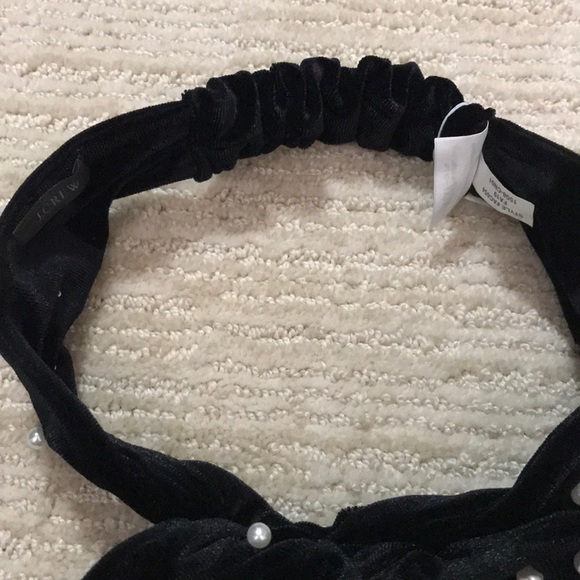 J.Crew Black Suede Pearl Twisted Bow Hairband - Picture 6 of 6